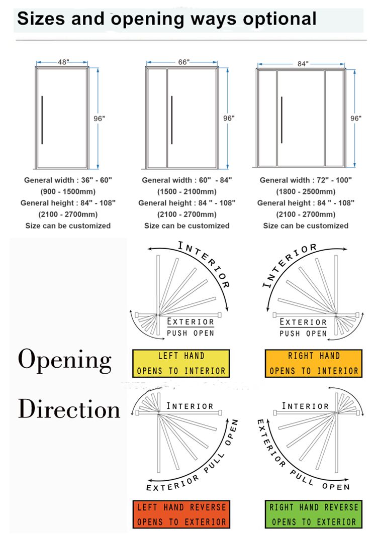 wood pivot door sizes and opening ways