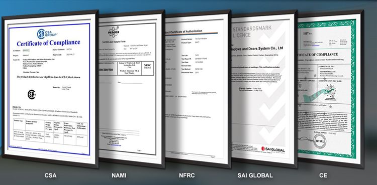 certificate for aluminum windows and doors